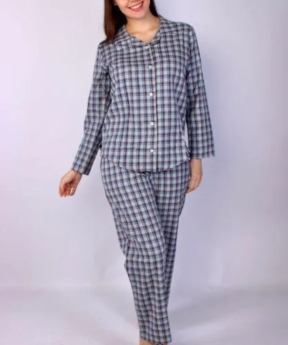 checkered Winter cotton pyjama - Blue & Grey