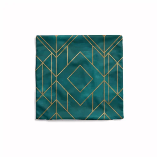 Golds Teal Cushion Cover featuring a striking combination of gold and teal hues in a sophisticated pattern, enhancing your home decor with a touch of opulence and elegance.